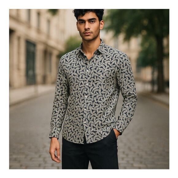 Perry Ellis Button-up Shirt Bold Fern Design Size Small - Picture 13 of 13